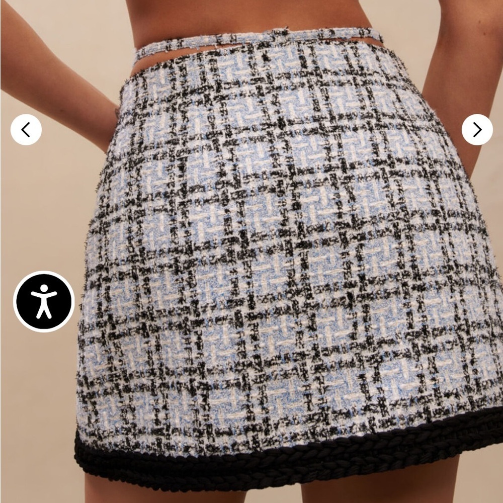 MAJE Jizuli Cutout Braided Hem Tweed Miniskirt In Blue Size Large 8/10 EU40 - Picture 5 of 11